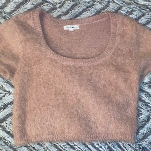 Pink fuzzy crop top